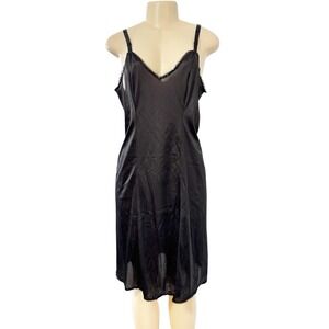 NWOT Camelot Black Slip Cami Chemise Midi Dress Vintage Sheer Nylon Lace Size 38